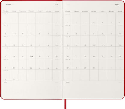 Moleskine Planificador Semanal, Agenda Semanal 2026 12 Meses Con Espacio Para Notas, Con Tapa Dura y Cierre Elástico, Formato Grande 13x21, Color Rojo
