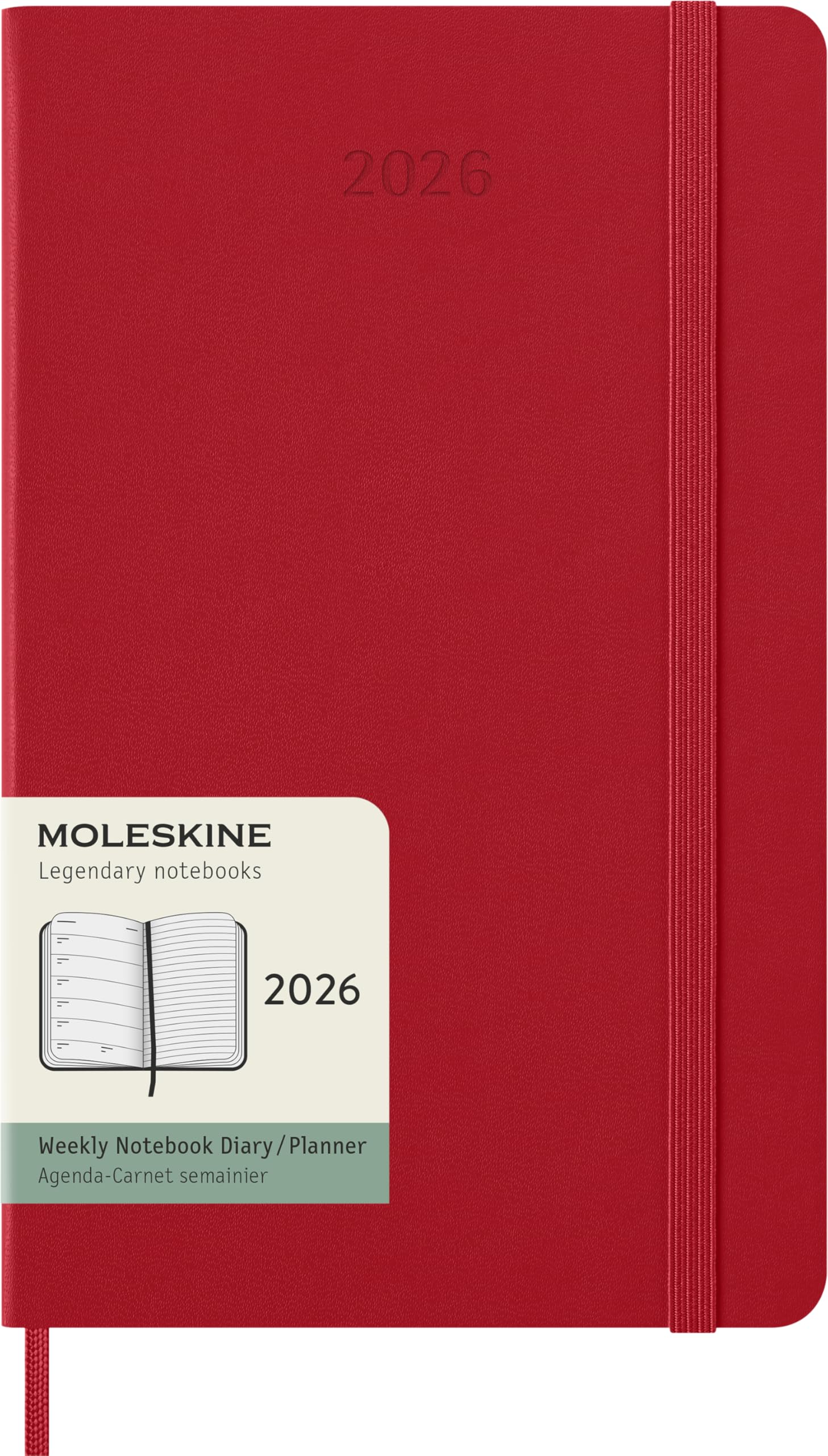 Moleskine Planificador Semanal, Agenda Semanal 2026 12 Meses Con Espacio Para Notas, Con Tapa Dura y Cierre Elástico, Formato Grande 13x21, Color Rojo