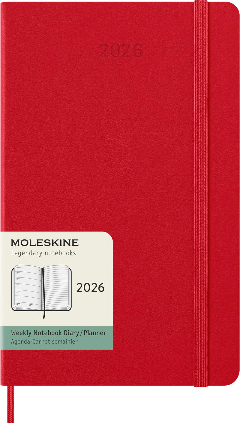 Moleskine Planificador Semanal, Agenda Semanal 2026 12 Meses Con Espacio Para Notas, Con Tapa Dura y Cierre Elástico, Formato Grande 13x21, Color Rojo