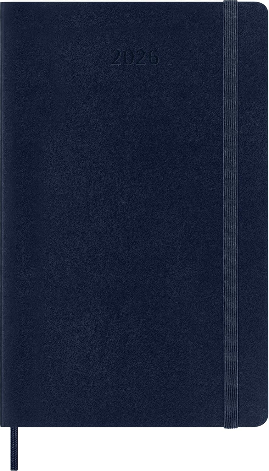 Moleskine Wochenplaner, Wochenagenda 2026 12 Monate mit Platz für Notizen, mit weichem Einband und Gummibandverschluss, Großformat 13x21, Farbe Blau
