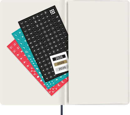 Moleskine Wochenplaner, Wochenagenda 2026 12 Monate mit Platz für Notizen, mit weichem Einband und Gummibandverschluss, Großformat 13x21, Farbe Blau