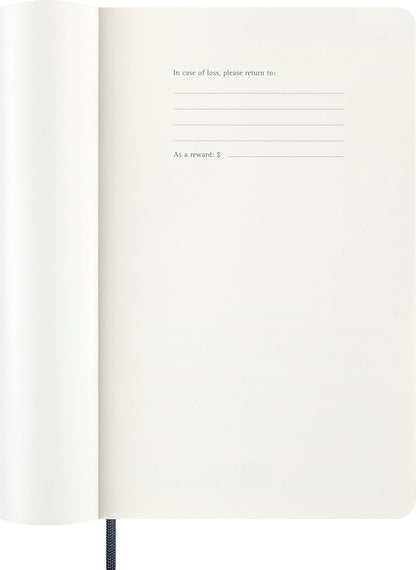 Moleskine Wochenplaner, Wochenagenda 2026 12 Monate mit Platz für Notizen, mit weichem Einband und Gummibandverschluss, Großformat 13x21, Farbe Blau