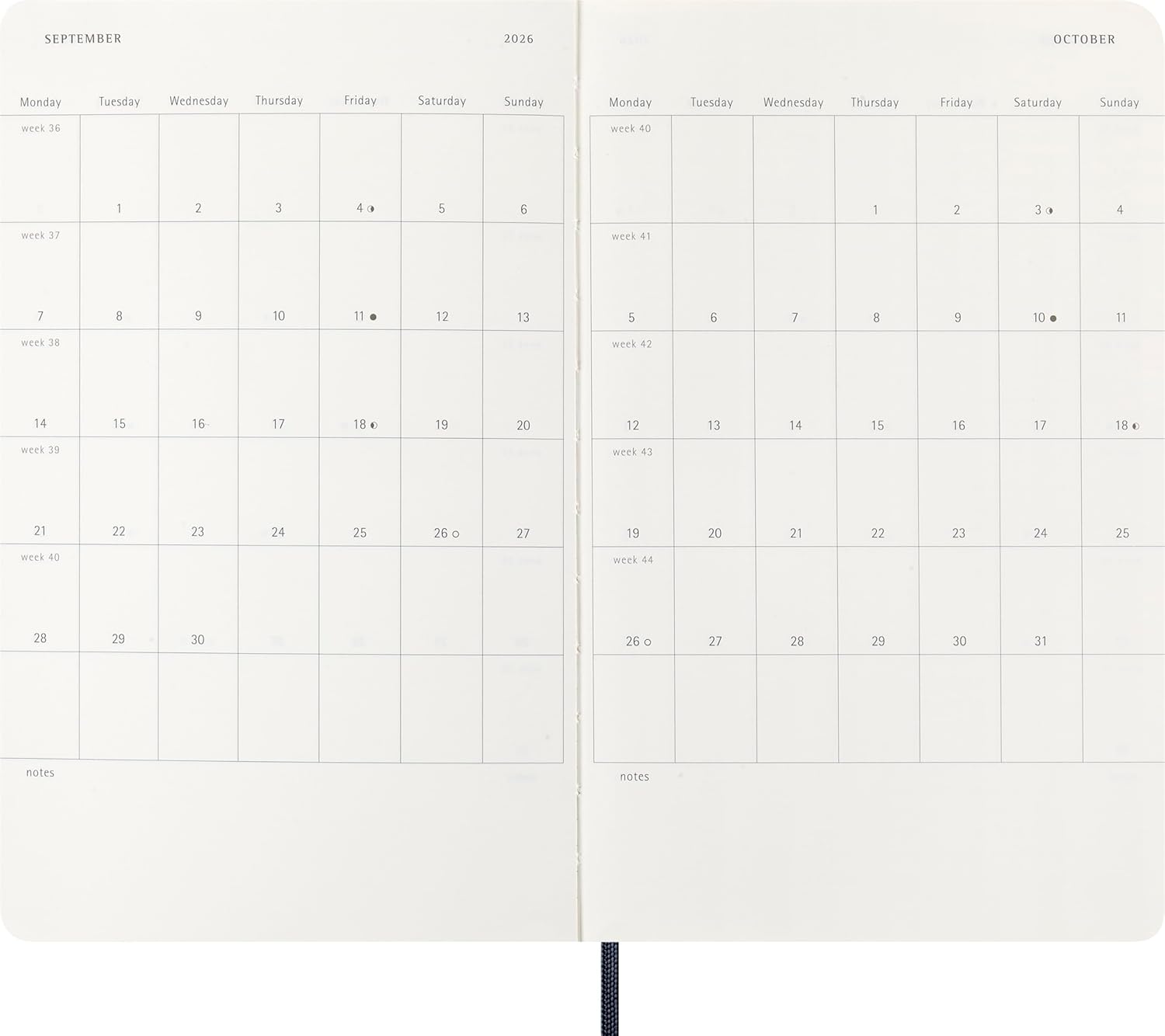 Moleskine Wochenplaner, Wochenagenda 2026 12 Monate mit Platz für Notizen, mit weichem Einband und Gummibandverschluss, Großformat 13x21, Farbe Blau