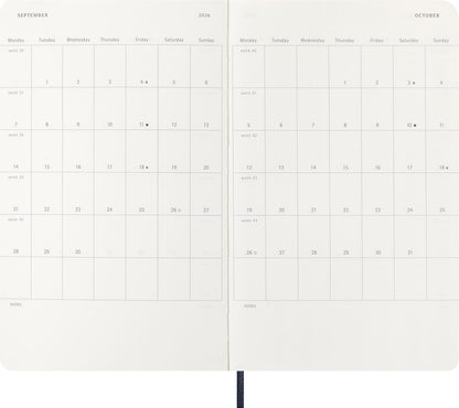 Moleskine Wochenplaner, Wochenagenda 2026 12 Monate mit Platz für Notizen, mit weichem Einband und Gummibandverschluss, Großformat 13x21, Farbe Blau