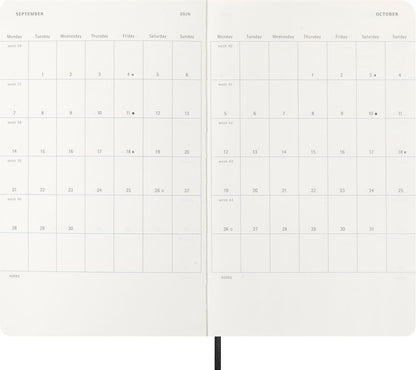 Moleskine Agenda Hebdomadaire, Agenda Hebdomadaire 2026 12 Mois Avec Espace Pour Notes, Avec Couverture Souple et Fermeture Élastique, Format Large 13x21, Couleur Noir