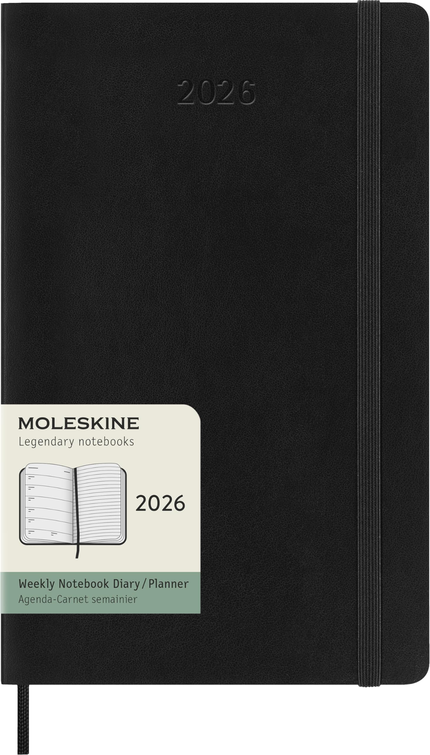 Moleskine Agenda Hebdomadaire, Agenda Hebdomadaire 2026 12 Mois Avec Espace Pour Notes, Avec Couverture Souple et Fermeture Élastique, Format Large 13x21, Couleur Noir