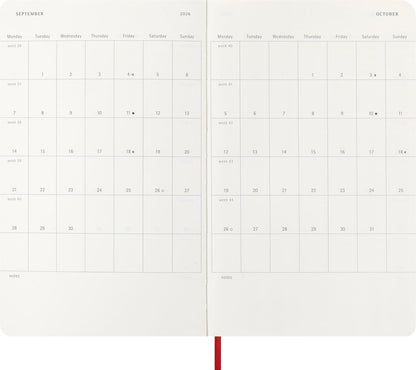 Moleskine Wochenplaner, Wochenagenda 2026 12 Monate Mit Platz Für Notizen, Mit Weichem Einband und Elastischem Verschluss, Großformat 13x21, Farbe Rot