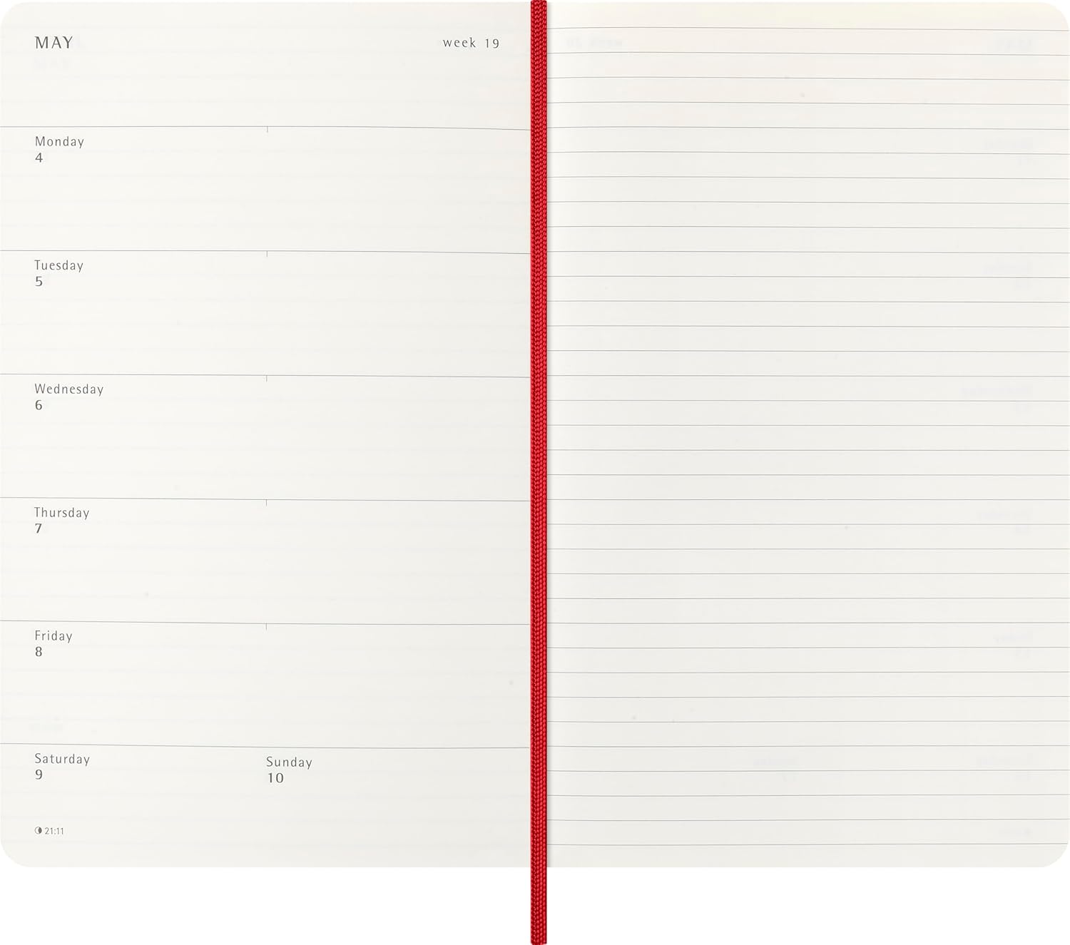 Moleskine Wochenplaner, Wochenagenda 2026 12 Monate Mit Platz Für Notizen, Mit Weichem Einband und Elastischem Verschluss, Großformat 13x21, Farbe Rot