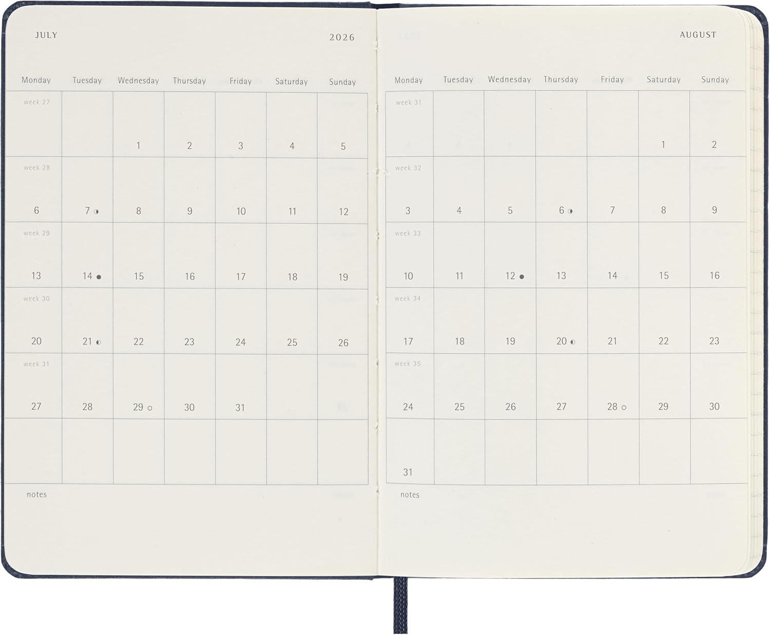 Moleskine Weekly Planner, Agenda Settimanale 2026 12 Mesi Con Spazio Per Note, Con Copertina Rigida e Chiusura Elastica, Formato Pocket 9 x 14 cm, Colore Blu
