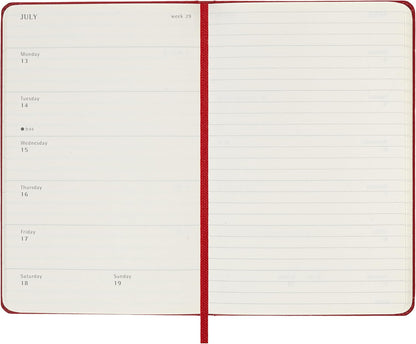 Moleskine Agenda Semanal, Agenda Semanal 2026 12 Meses Con Espacio Para Notas, Con Tapa Dura y Cierre Elástico, Formato Pocket 9x14, Color Rojo