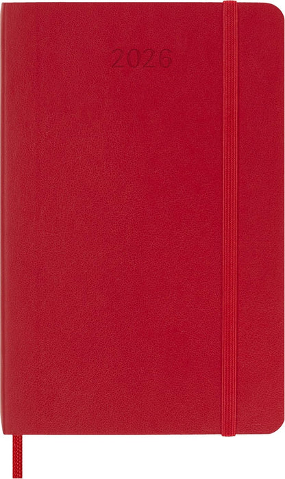 Moleskine Weekly Planner, 2026 Weekly Agenda 12 Months With Space For Notes, With Soft Cover and Elastic Closure, Pocket Size 9x14, Red Color