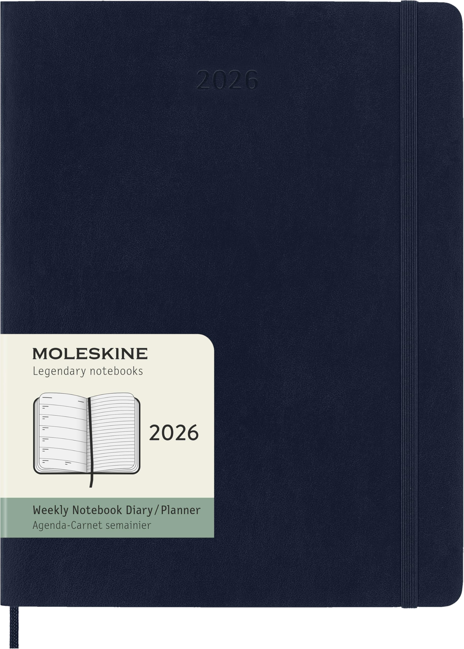 Moleskine Weekly Planner, 2026 Weekly Agenda 12 Months With Space For Notes, With Soft Cover and Elastic Closure, Colour Blue, XL Format 19 x 25 cm