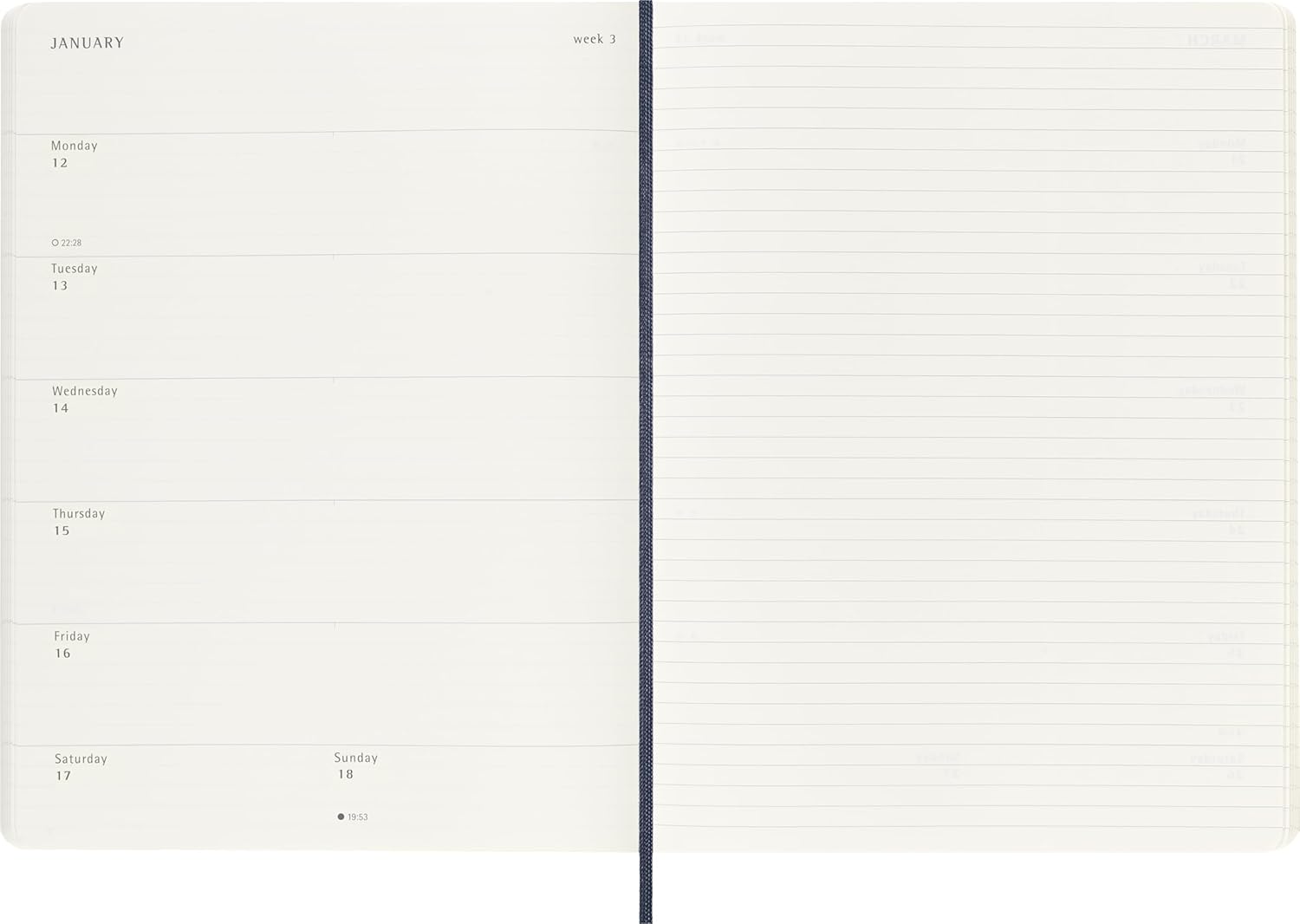 Moleskine Weekly Planner, 2026 Weekly Agenda 12 Months With Space For Notes, With Soft Cover and Elastic Closure, Colour Blue, XL Format 19 x 25 cm
