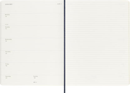 Moleskine Weekly Planner, 2026 Weekly Agenda 12 Months With Space For Notes, With Soft Cover and Elastic Closure, Colour Blue, XL Format 19 x 25 cm