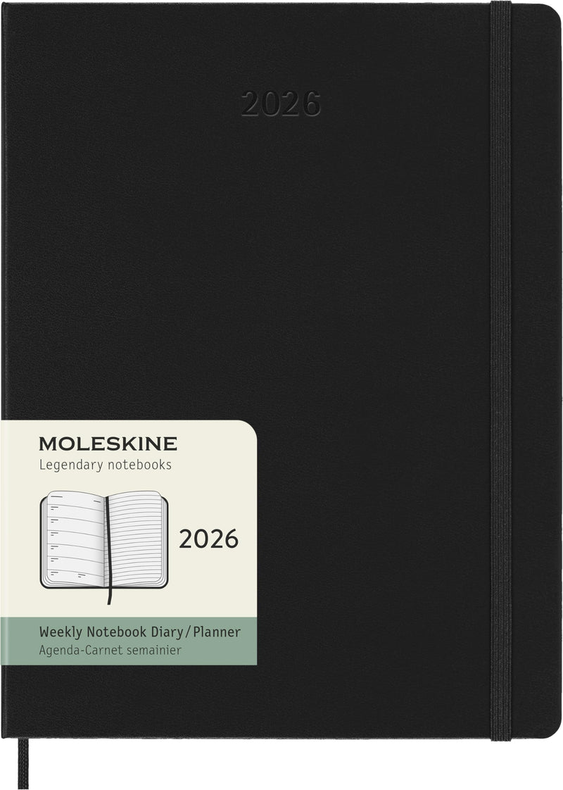 Moleskine Weekly Planner, Agenda Settimanale 2026 12 Mesi Con Spazio Per Note, Con Copertina Rigida e Chiusura Elastica, Formato XL 19 x 25 cm, Colore Nero
