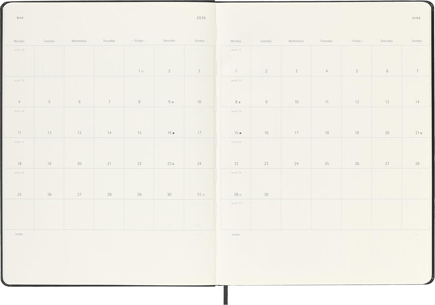 Moleskine Weekly Planner, Agenda Settimanale 2026 12 Mesi Con Spazio Per Note, Con Copertina Rigida e Chiusura Elastica, Formato XL 19 x 25 cm, Colore Nero