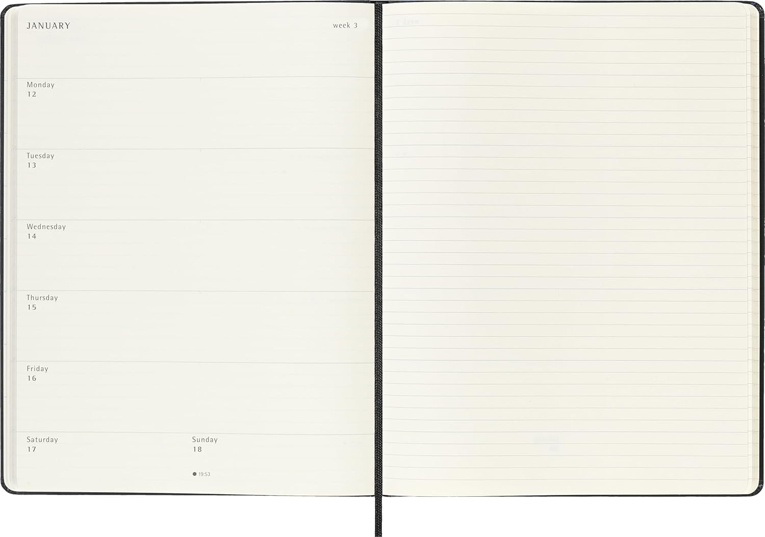 Moleskine Weekly Planner, Agenda Settimanale 2026 12 Mesi Con Spazio Per Note, Con Copertina Rigida e Chiusura Elastica, Formato XL 19 x 25 cm, Colore Nero