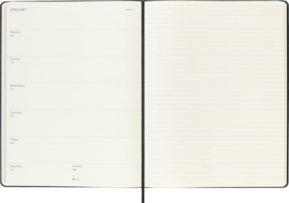 Moleskine Weekly Planner, Agenda Settimanale 2026 12 Mesi Con Spazio Per Note, Con Copertina Rigida e Chiusura Elastica, Formato XL 19 x 25 cm, Colore Nero