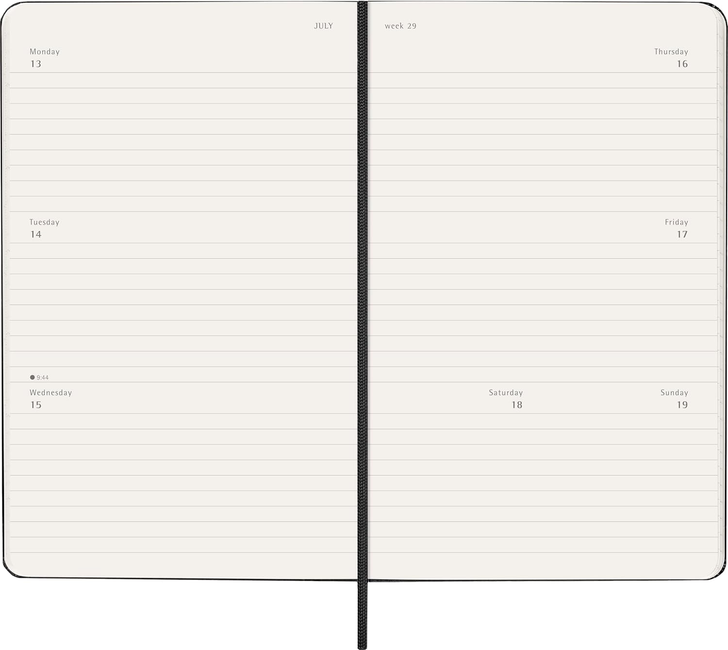 Moleskine Weekly Planner, Horizontal Weekly Agenda 2026 12 Months, With Hard Cover and Elastic Closure, Large Format 13x21, Black Color