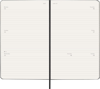Moleskine Weekly Planner, Horizontal Weekly Agenda 2026 12 Months, With Hard Cover and Elastic Closure, Large Format 13x21, Black Color