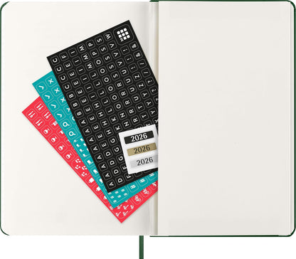 Moleskine Wochenplaner, Wochenagenda 2026 12 Monate mit Platz für Notizen, mit festem Einband und Gummibandverschluss, Großformat 13x21, Farbe Grün