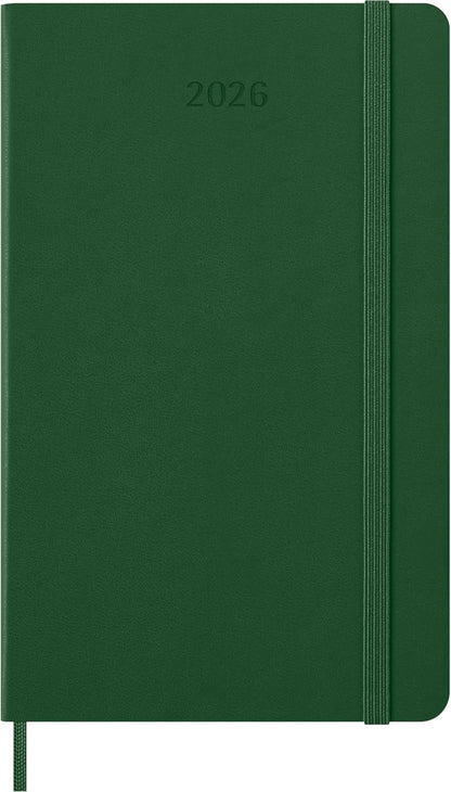 Moleskine Wochenplaner, Wochenagenda 2026 12 Monate mit Platz für Notizen, mit festem Einband und Gummibandverschluss, Großformat 13x21, Farbe Grün