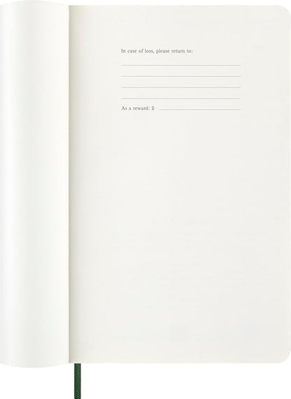 Moleskine Wochenplaner, Wochenagenda 2026 12 Monate mit Platz für Notizen, mit weichem Einband und Gummibandverschluss, Großformat 13x21, Farbe Grün