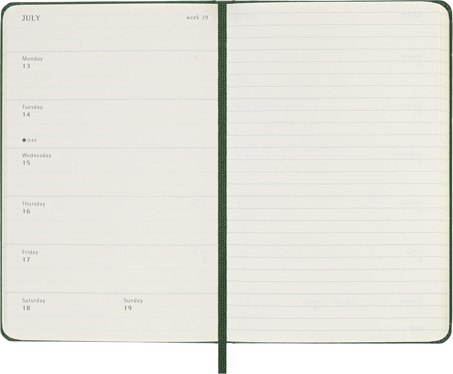 Moleskine Weekly Planner, Agenda Settimanale 2026 12 Mesi Con Spazio Per Note, Con Copertina Rigida e Chiusura Elastica, Formato Pocket 9 x 14 cm, Colore Verde