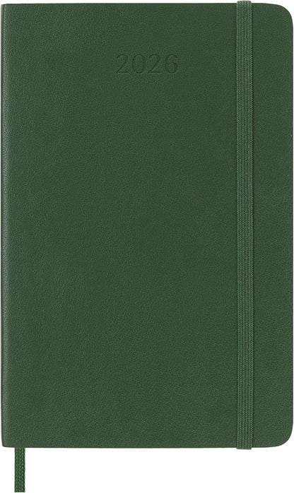 Moleskine Agenda Semanal, Agenda Semanal 2026 12 Meses Con Espacio Para Notas, Con Tapa Blanda y Cierre Elástico, Formato de Bolsillo 9x14, Color Verde Mirto