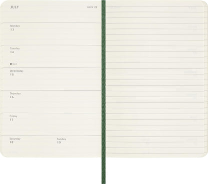 Moleskine Agenda Semanal, Agenda Semanal 2026 12 Meses Con Espacio Para Notas, Con Tapa Blanda y Cierre Elástico, Formato de Bolsillo 9x14, Color Verde Mirto
