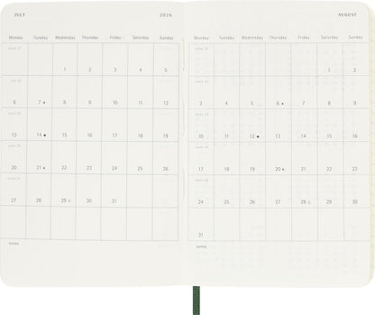 Moleskine Agenda Semanal, Agenda Semanal 2026 12 Meses Con Espacio Para Notas, Con Tapa Blanda y Cierre Elástico, Formato de Bolsillo 9x14, Color Verde Mirto