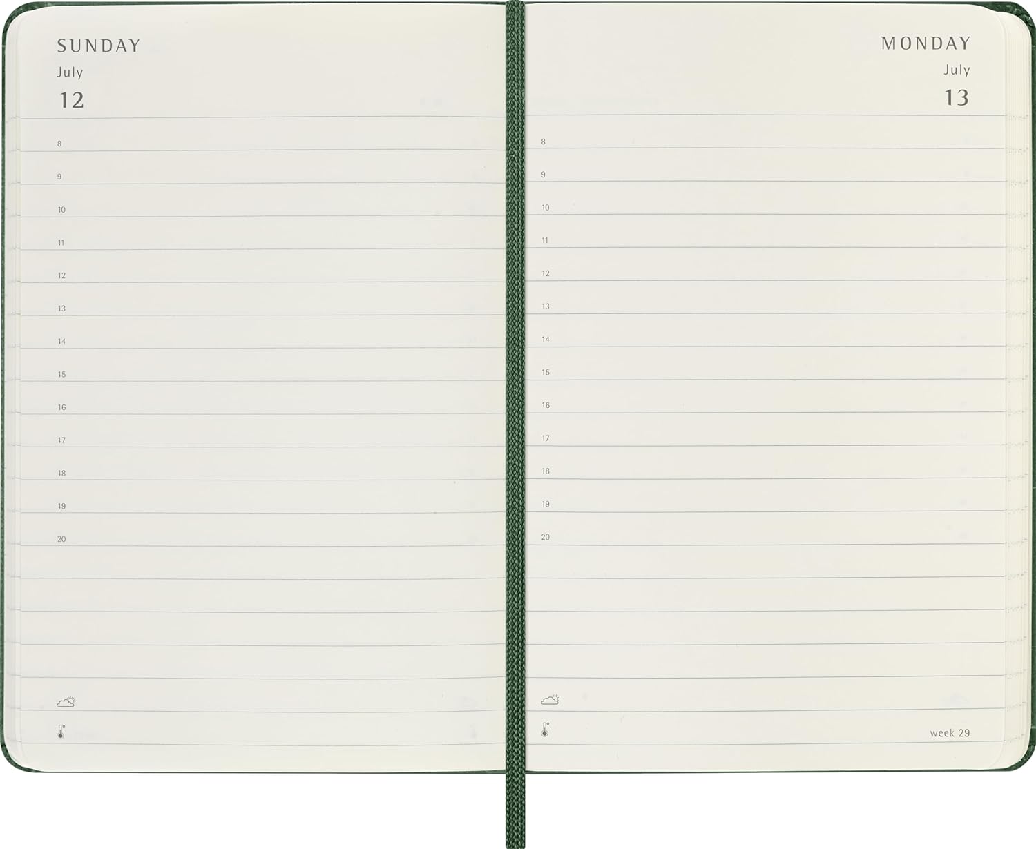 Moleskine Daily Planner, Daily Agenda 2026 12 Months, With Hard Cover and Elastic Closure, Pocket Size 9x14, Green Color