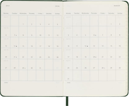 Moleskine Daily Planner, Daily Agenda 2026 12 Months, With Hard Cover and Elastic Closure, Pocket Size 9x14, Green Color