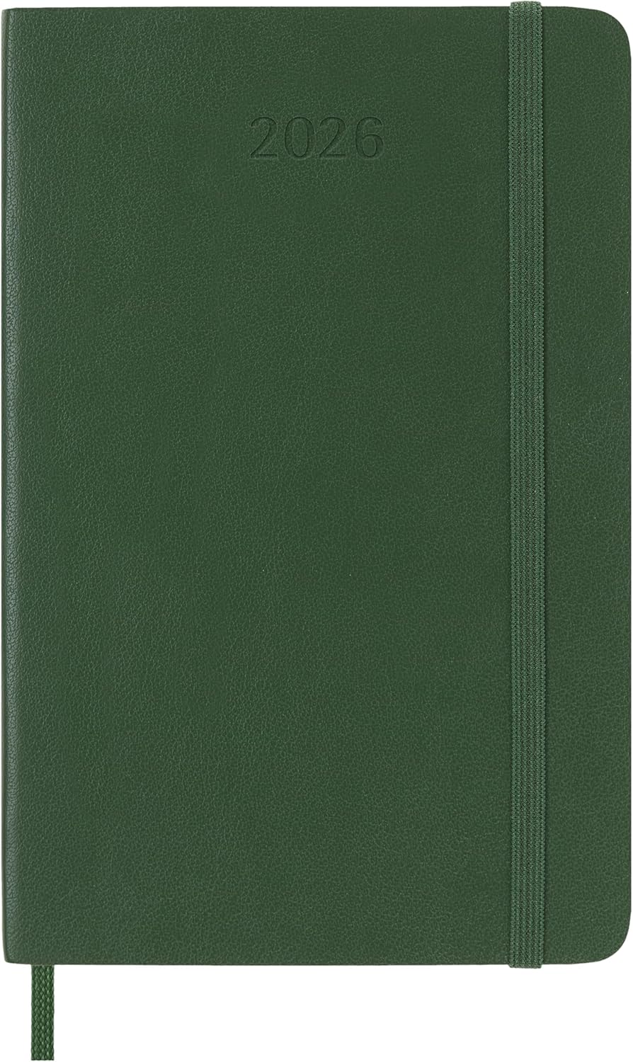 Moleskine Daily Planner, Daily Agenda 2026 12 Months, With Soft Cover and Elastic Closure, Pocket Size 9x14, Green Color