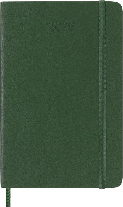 Moleskine Daily Planner, Daily Agenda 2026 12 Months, With Soft Cover and Elastic Closure, Pocket Size 9x14, Green Color