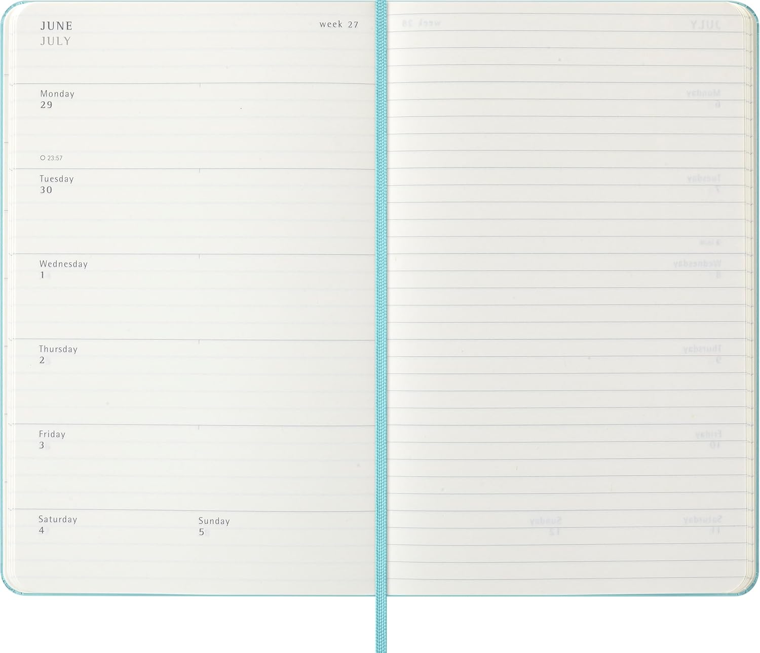 Moleskine Weekly Planner, Agenda Semanal 2026 12 Meses Con Espacio Para Notas, Con Tapa Dura y Cierre Elástico, Formato Grande 13x21, Color Aguamarina