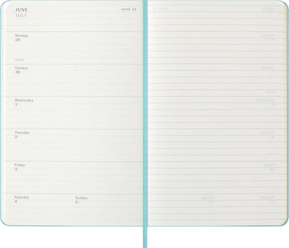 Moleskine Weekly Planner, Agenda Semanal 2026 12 Meses Con Espacio Para Notas, Con Tapa Dura y Cierre Elástico, Formato Grande 13x21, Color Aguamarina