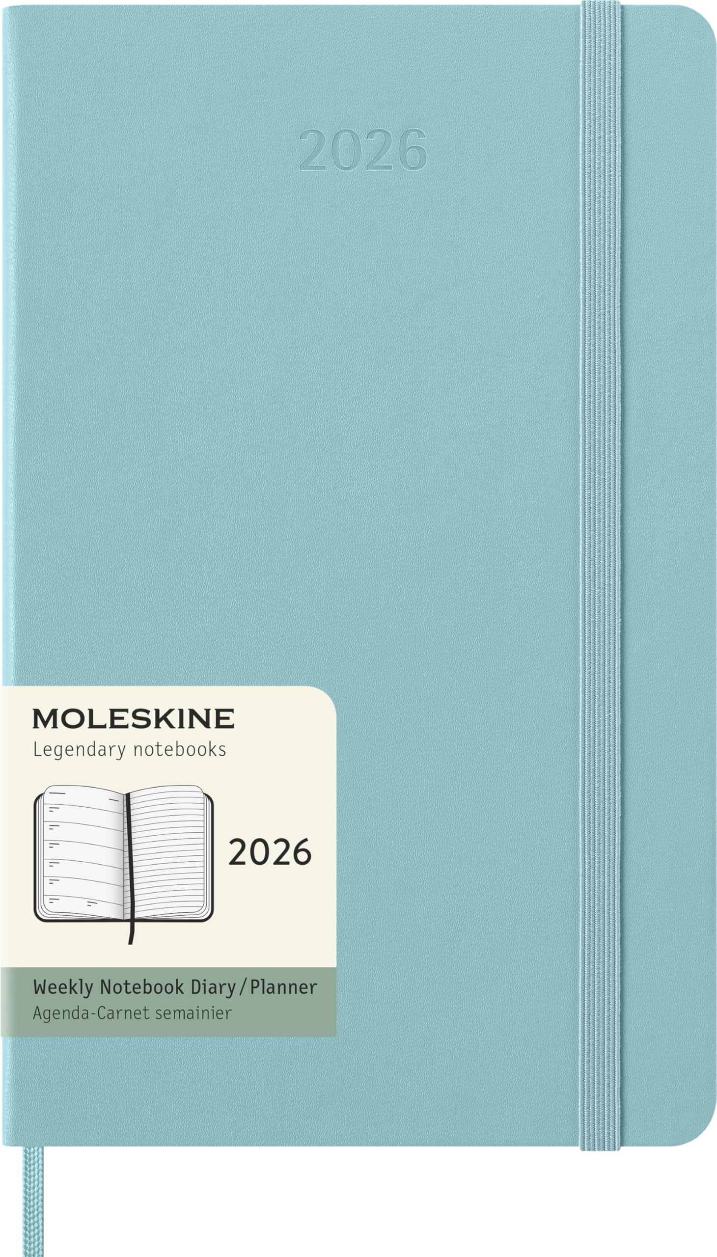 Moleskine Weekly Planner, Agenda Semanal 2026 12 Meses Con Espacio Para Notas, Con Tapa Dura y Cierre Elástico, Formato Grande 13x21, Color Aguamarina
