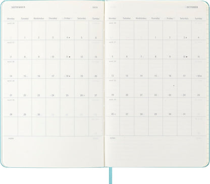 Moleskine Weekly Planner, Agenda Semanal 2026 12 Meses Con Espacio Para Notas, Con Tapa Dura y Cierre Elástico, Formato Grande 13x21, Color Aguamarina