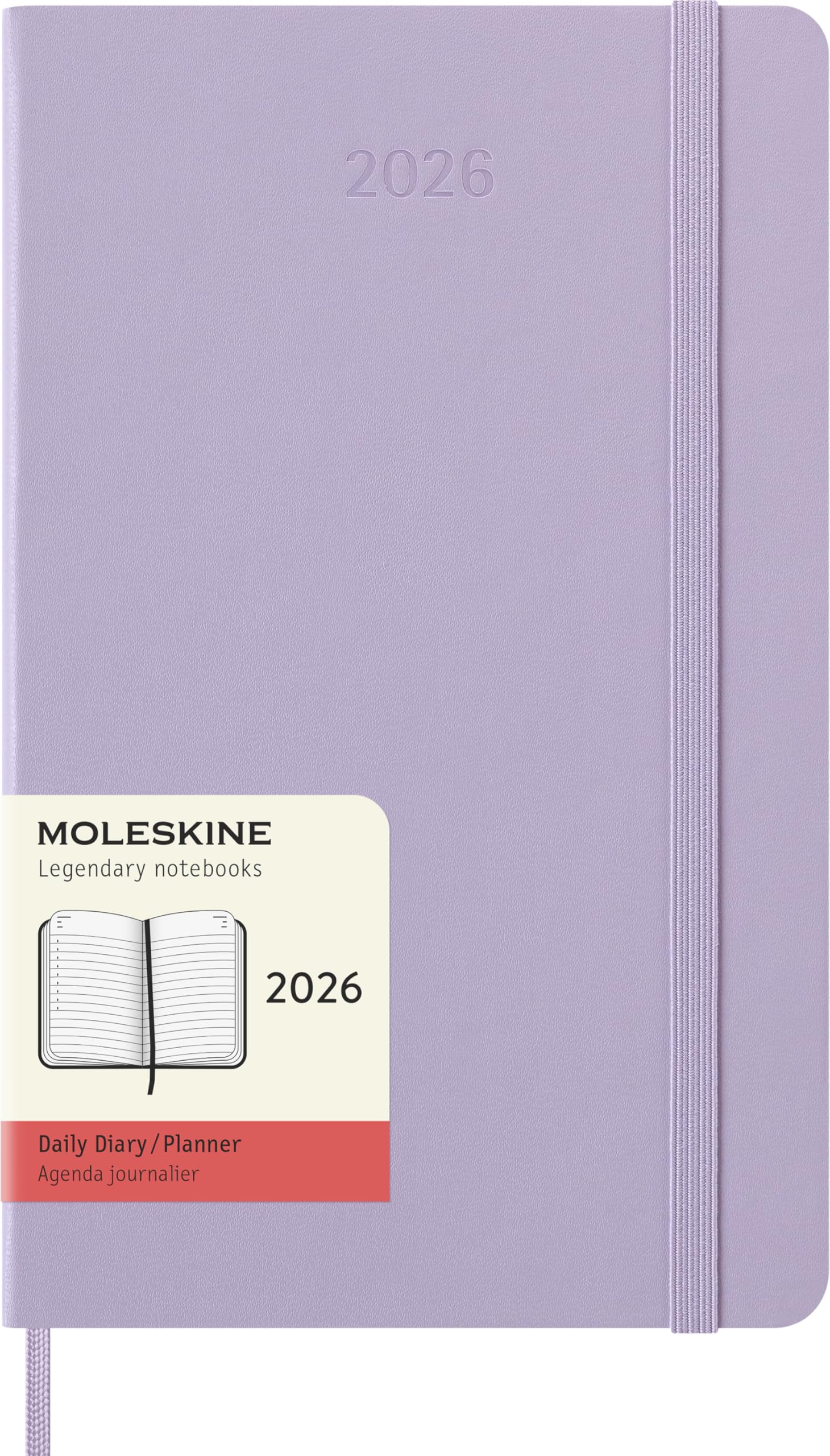 Moleskine Daily Planner, Daily Agenda 2026 12 Months, With Hard Cover and Elastic Closure, Large Format 13x21, Lilac Color