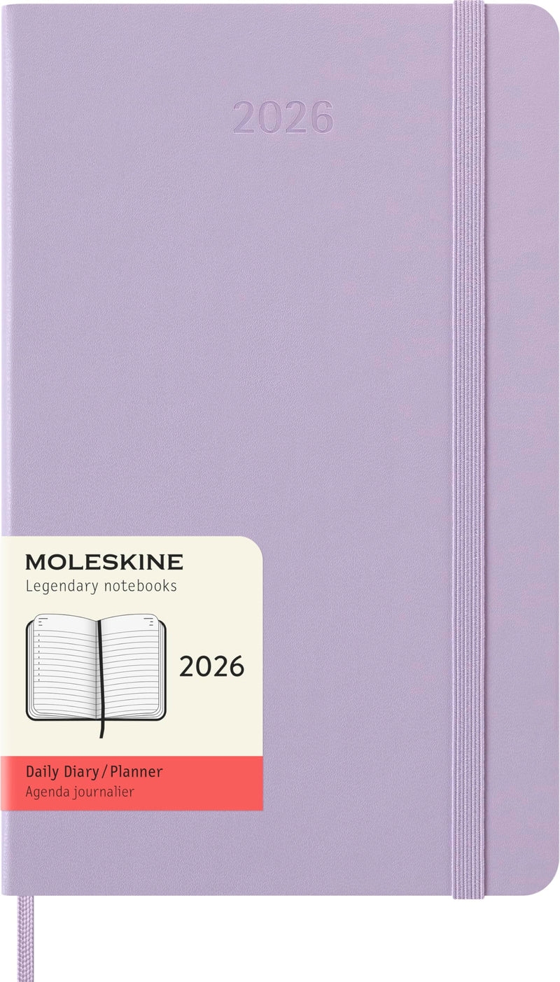 Moleskine Daily Planner, Daily Agenda 2026 12 Months, With Hard Cover and Elastic Closure, Large Format 13x21, Lilac Color