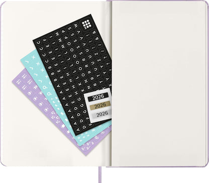 Moleskine Daily Planner, Daily Agenda 2026 12 Months, With Hard Cover and Elastic Closure, Large Format 13x21, Lilac Color