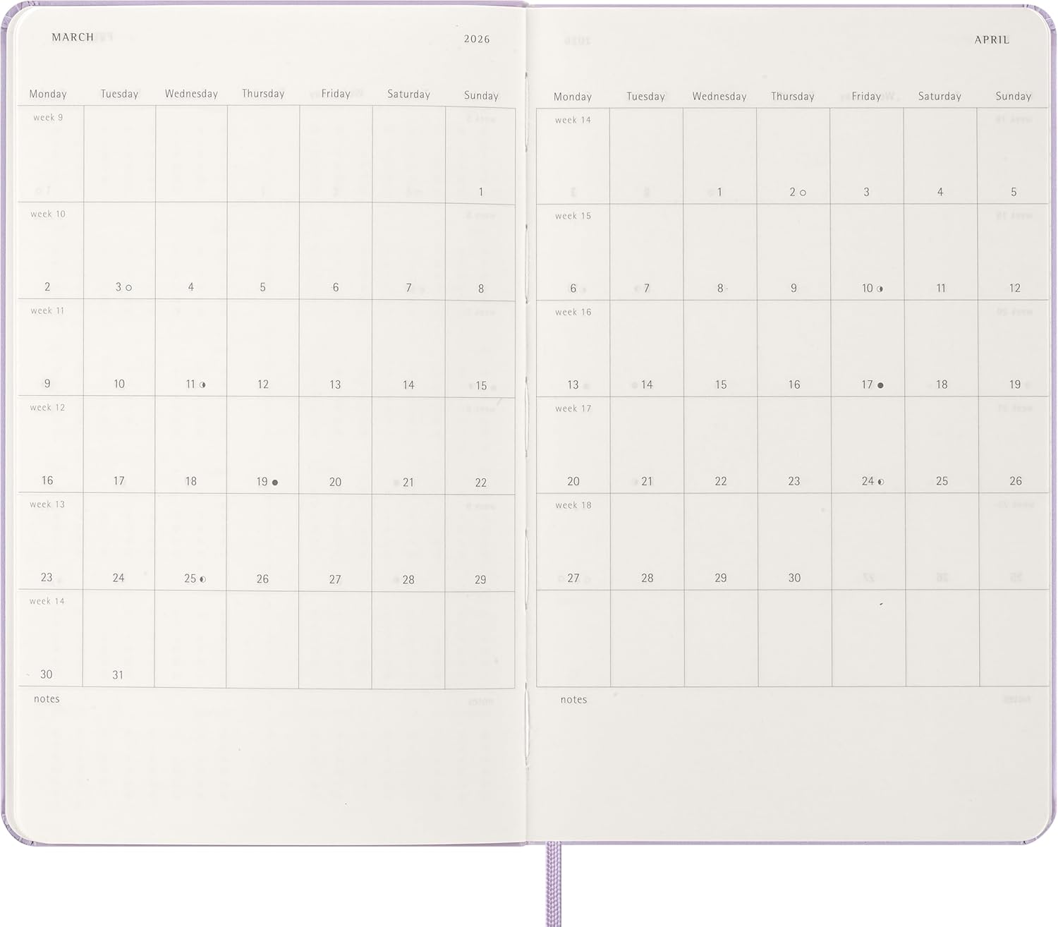 Moleskine Daily Planner, Daily Agenda 2026 12 Months, With Hard Cover and Elastic Closure, Large Format 13x21, Lilac Color