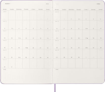 Moleskine Daily Planner, Daily Agenda 2026 12 Months, With Hard Cover and Elastic Closure, Large Format 13x21, Lilac Color