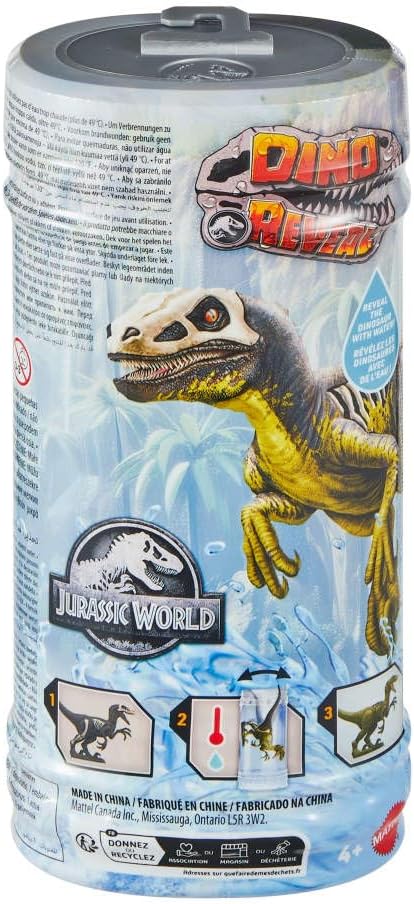 Mattel Jurassic World Dino Reveal Dinosaur Toys, Unpack Surprise & Warm Water Uncovers Full Decoration, 5 to 7 Inches, Species Vary, JDC52