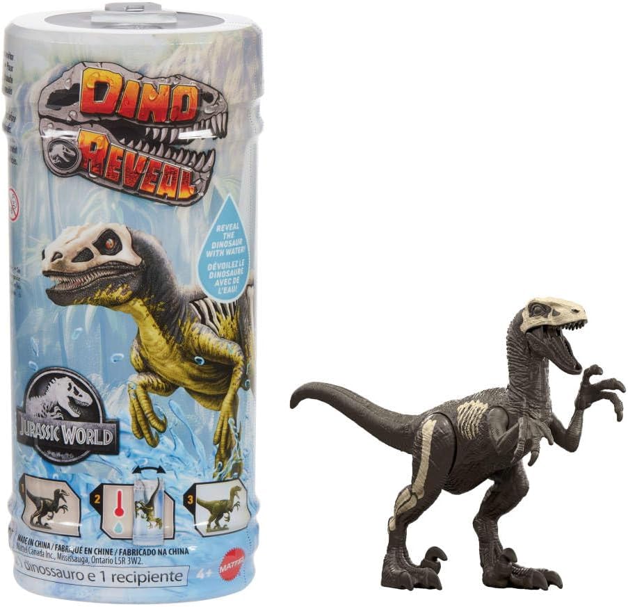 Mattel Jurassic World Dino Reveal Dinosaur Toys, Unpack Surprise & Warm Water Uncovers Full Decoration, 5 to 7 Inches, Species Vary, JDC52