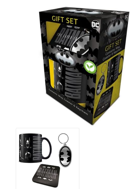 Pyramid International Batman Gift Set (Mug, Coaster & Keychain) – Official Merchandise, Premium Ceramic Mug, Coaster, and Keychain Featuring Iconic Batman Logo, Ideal for Home, Office, or Daily Use