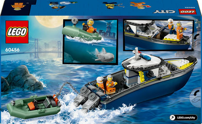 LEGO City Police Boat Chase Set - incl. 2 Boat Toys, 3 Minifigures & a Shark Animal Figure - Gift for 6+ Year Old Boys & Girls - 60456