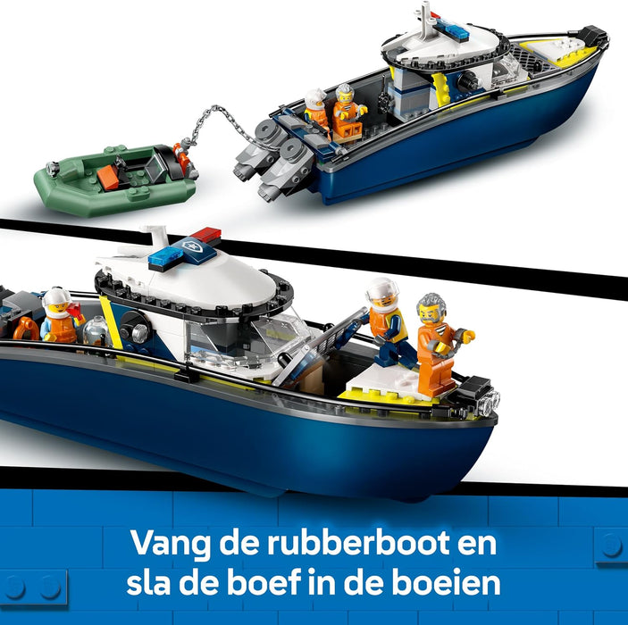 LEGO City Police Boat Chase Set - incl. 2 Boat Toys, 3 Minifigures & a Shark Animal Figure - Gift for 6+ Year Old Boys & Girls - 60456