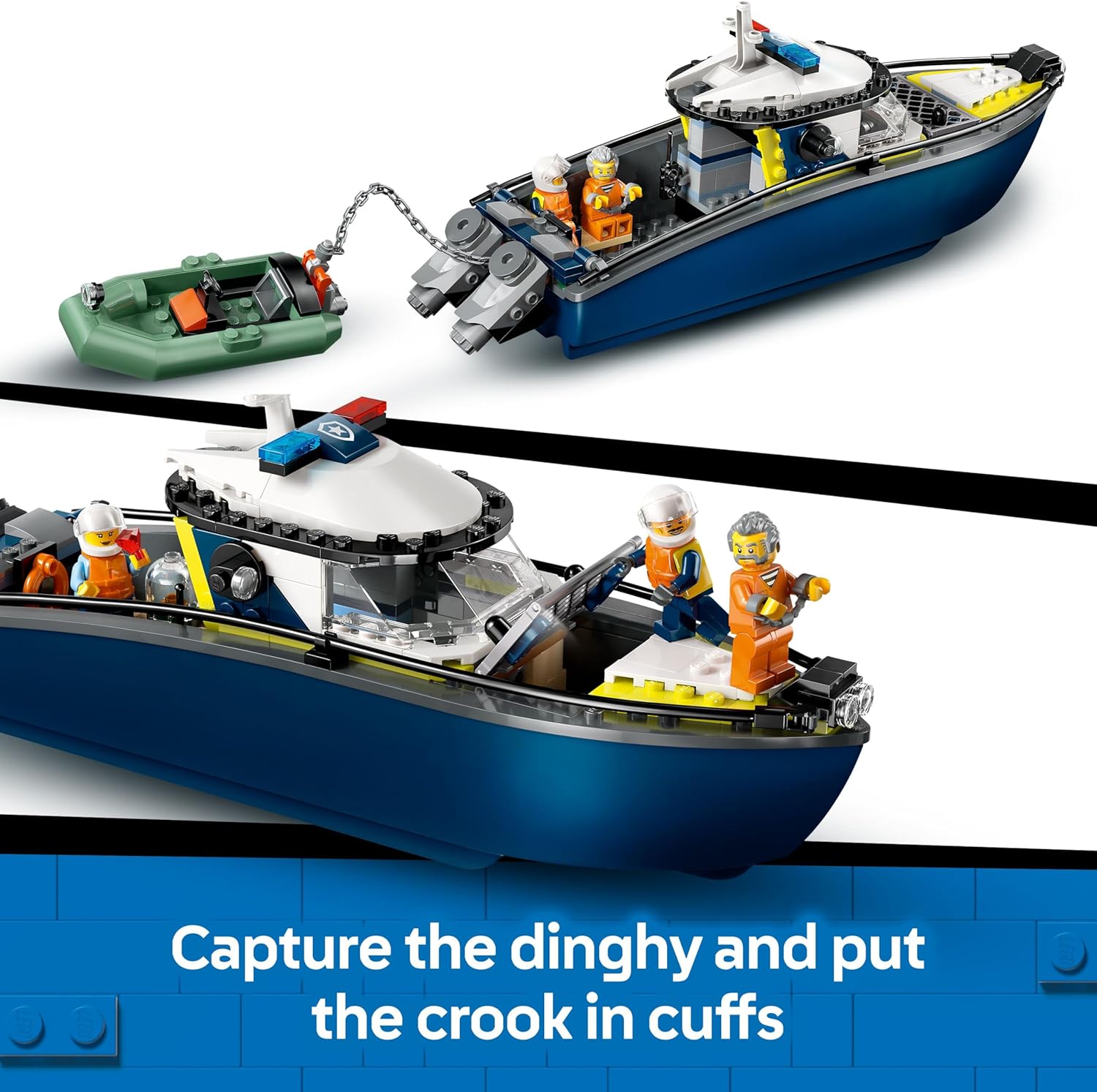 LEGO City Police Boat Chase Set - incl. 2 Boat Toys, 3 Minifigures & a Shark Animal Figure - Gift for 6+ Year Old Boys & Girls - 60456